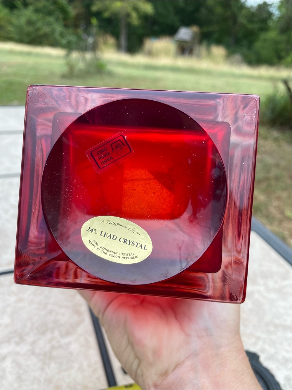 Vtg Teleflora Red Bohemian 24% Lead Crystal Square Tapered Vase 3.75x4.5x9.75 - Picture 2 of 13